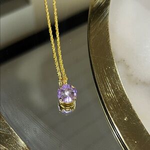 Lavender Purple Glass Rhinestone Pendant Necklace